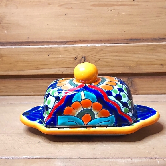TALAVERA Mexico VERY Colorful Butter Dish - Picture 4 of 9